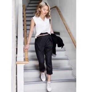 Kit and Ace Rhodes High Rise Pleated Trouser Pants Black 32 NWOT